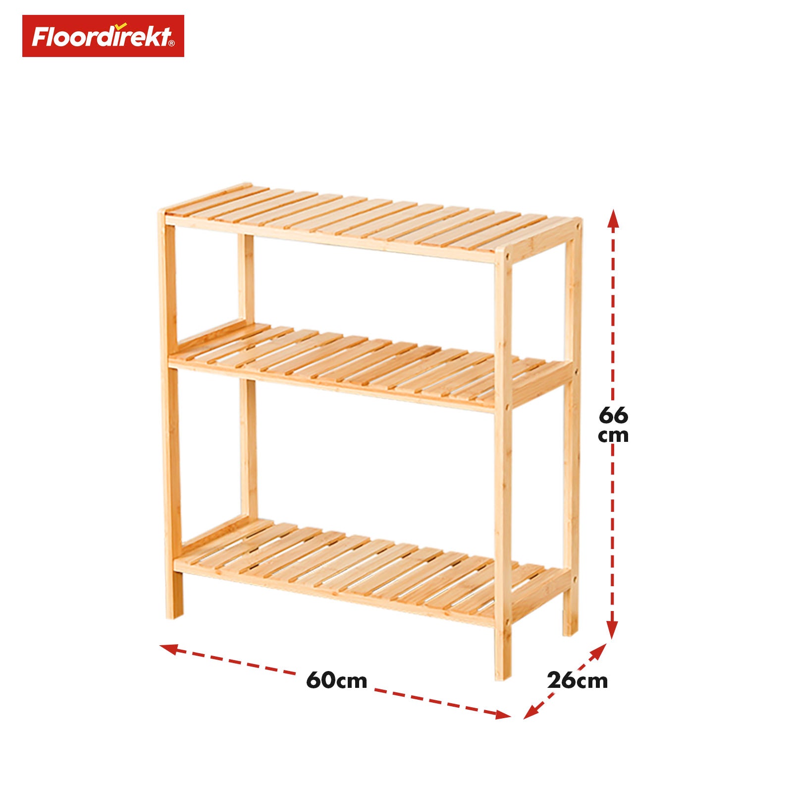 Bamboe staande plank | Kansas | Elegante en ruimtebesparende houten plank met 3 planken voor stijlvol opbergen