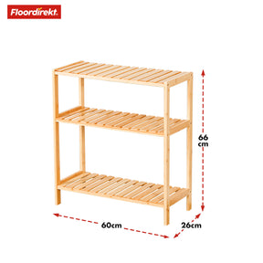 Bamboe staande plank | Kansas | Elegante en ruimtebesparende houten plank met 3 planken voor stijlvol opbergen