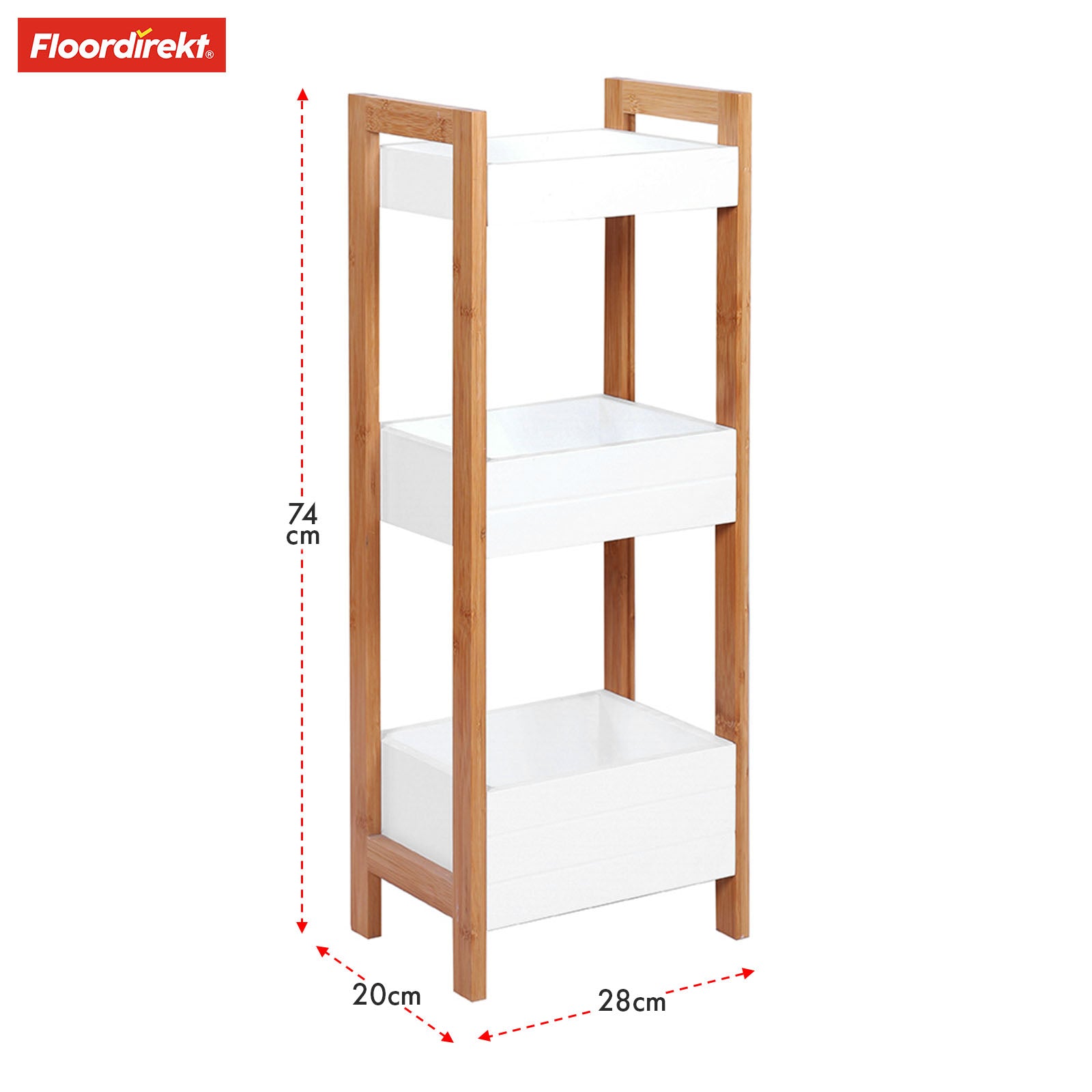 Bamboe badkamerplank | Texas | 3-planken met wit design en bamboe poten