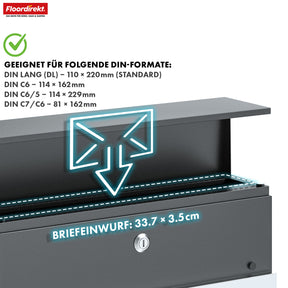 Brievenbus | Gaston | Moderne wandbrievenbus met krantenvak & naamplaatje van roestvrij staal in antraciet