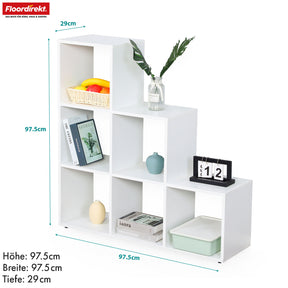 Boekenkast | Carolina | Wit trapsgewijs schap van MDF met 6 schappen voor boeken, planten & decoraties