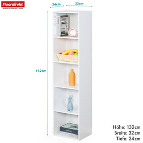 Boekenkast | Alaska | Witte MDF boekenkast met 4 of 5 niveaus | slank, modern & ruimtebesparend