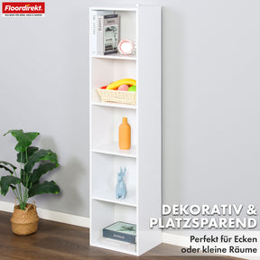 Boekenkast | Alaska | Witte MDF boekenkast met 4 of 5 niveaus | slank, modern & ruimtebesparend