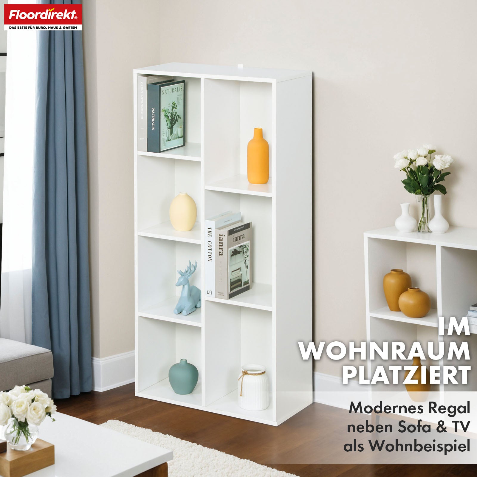 Boekenkast | Arkansas | Witte MDF staande plank met 5-9 planken voor boeken en woonaccessoires