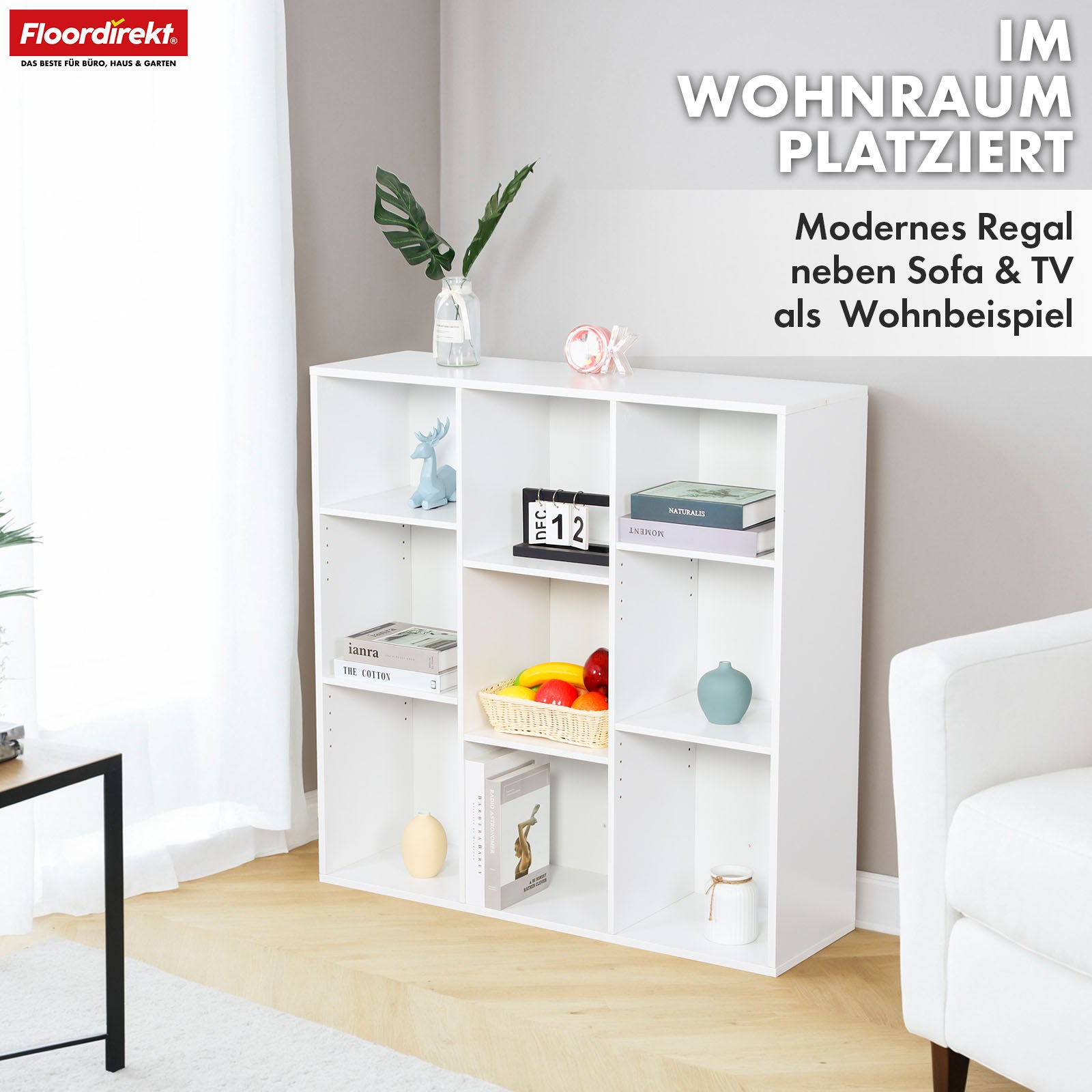 Boekenkast | Arkansas | Witte MDF staande plank met 5-9 planken voor boeken en woonaccessoires