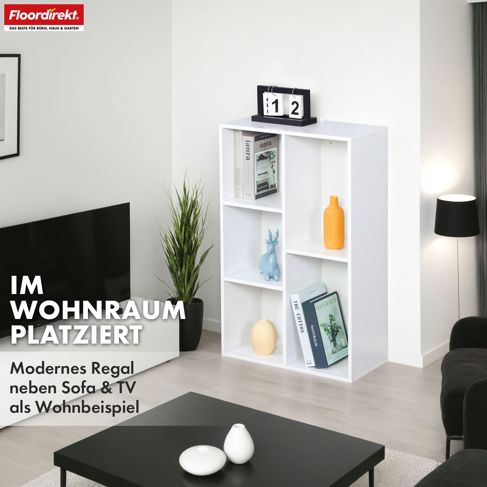 Boekenkast | Arkansas | Witte MDF staande plank met 5-9 planken voor boeken en woonaccessoires
