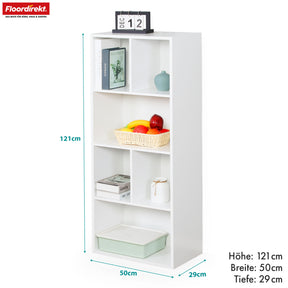 Boekenkast | California | Modern, ruimtebesparend MDF schap met kantelbeveiliging in wit 4-8 open vakken