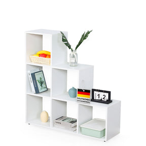 Boekenkast | Carolina | Wit trapsgewijs schap van MDF met 6 schappen voor boeken, planten & decoraties