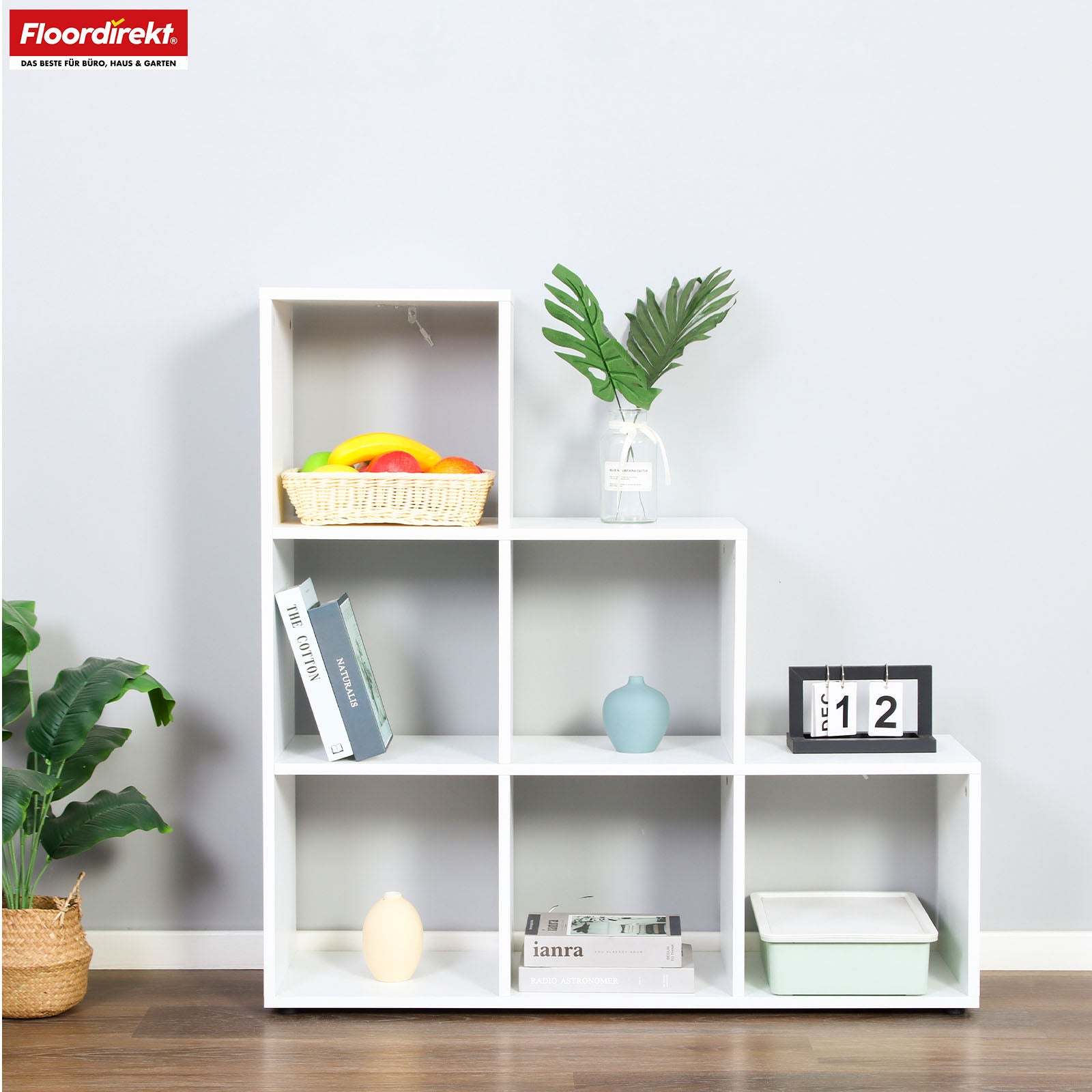 Boekenkast | Carolina | Wit trapsgewijs schap van MDF met 6 schappen voor boeken, planten & decoraties