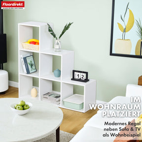 Boekenkast | Carolina | Wit trapsgewijs schap van MDF met 6 schappen voor boeken, planten & decoraties