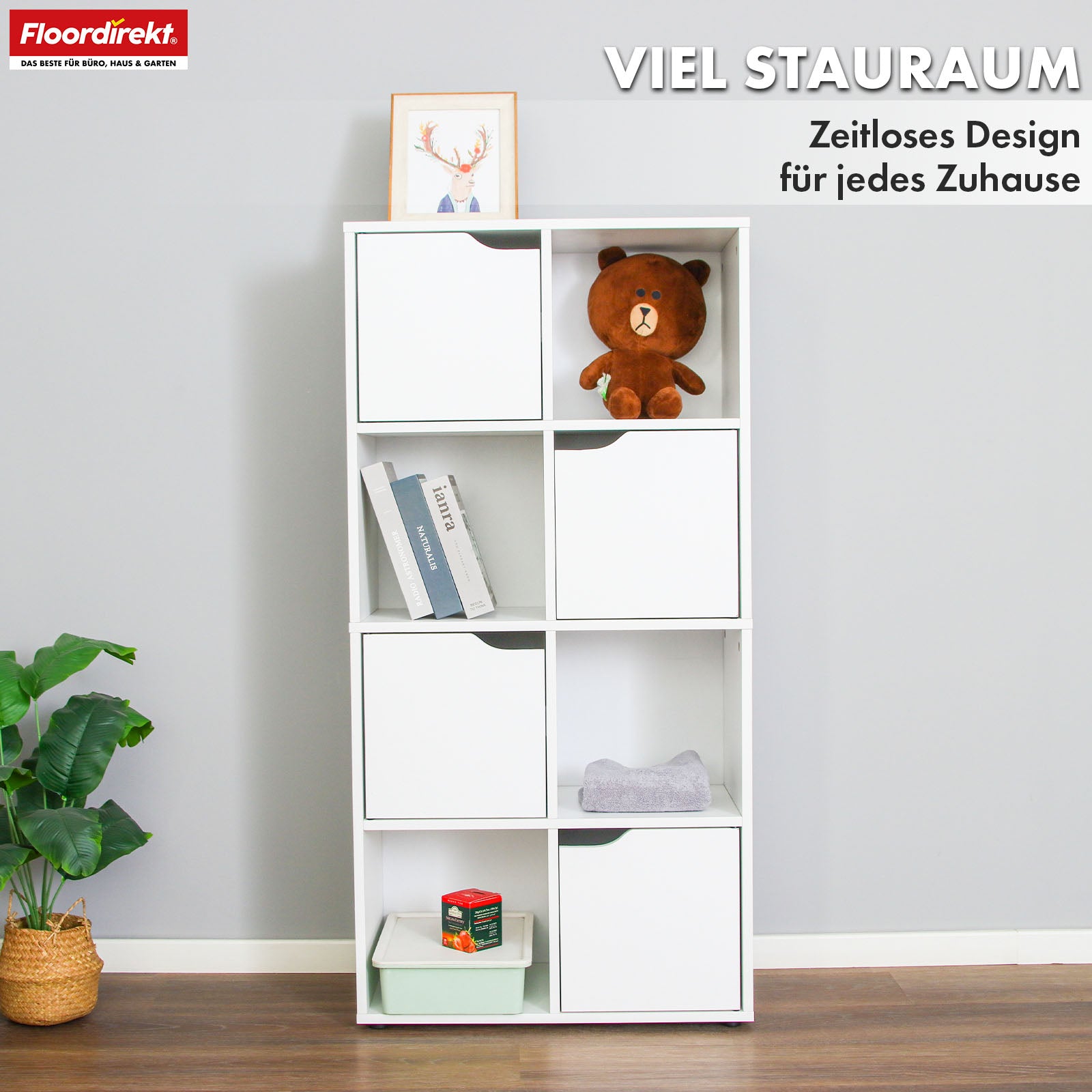 Boekenkast | Connecticut | Witte MDF boekenkast met legplanken & deuren, kantelbeveiliging, 2 maten