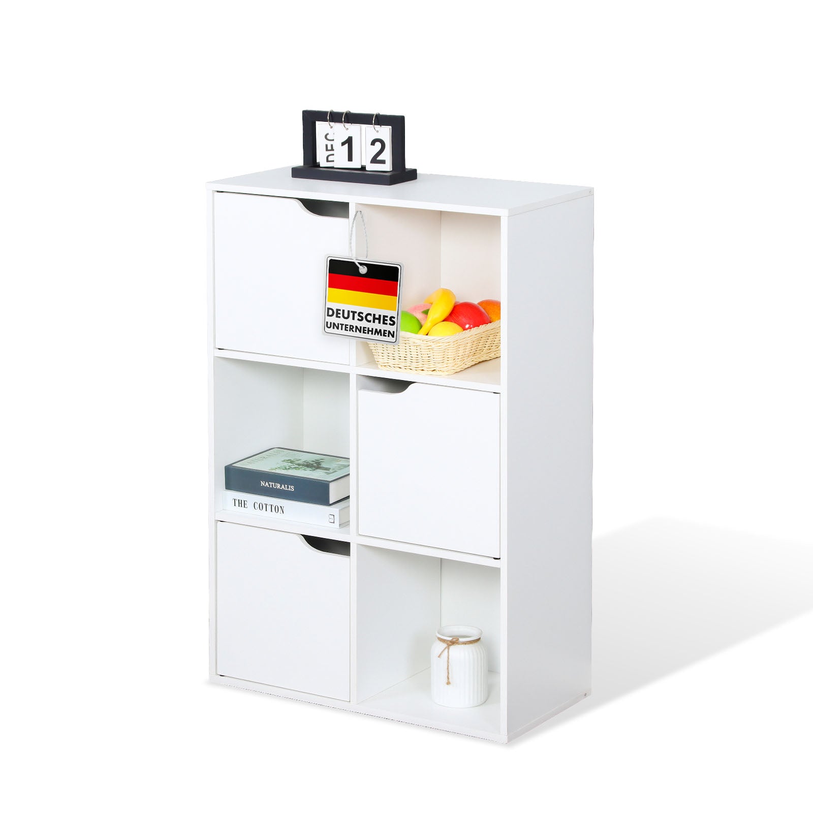 Boekenkast | Connecticut | Witte MDF boekenkast met legplanken & deuren, kantelbeveiliging, 2 maten