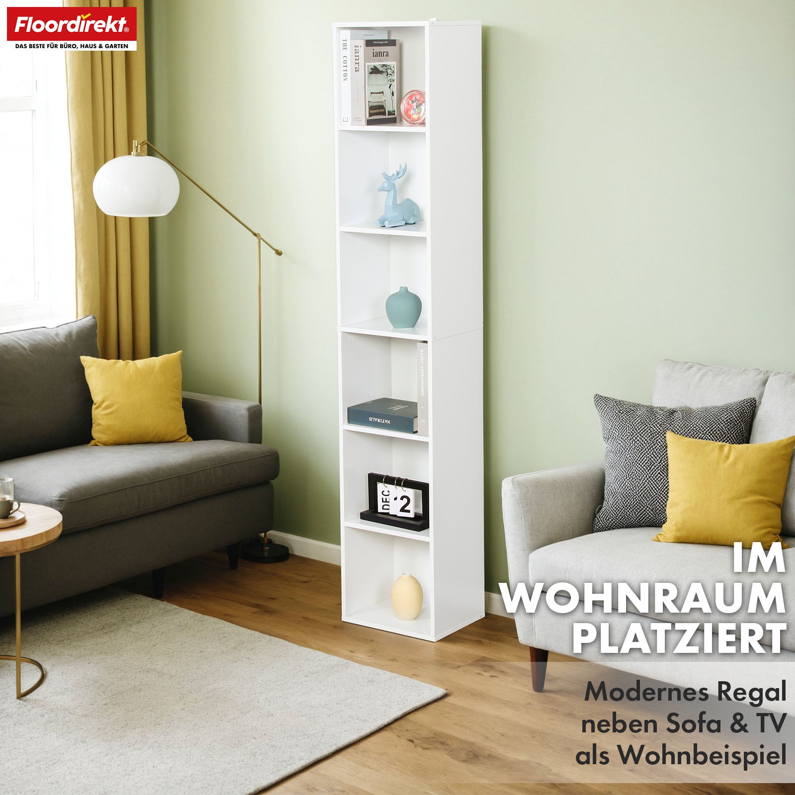 Boekenkast | Delaware | Staande plank met 6 open planken, ruimtebesparend & modern
