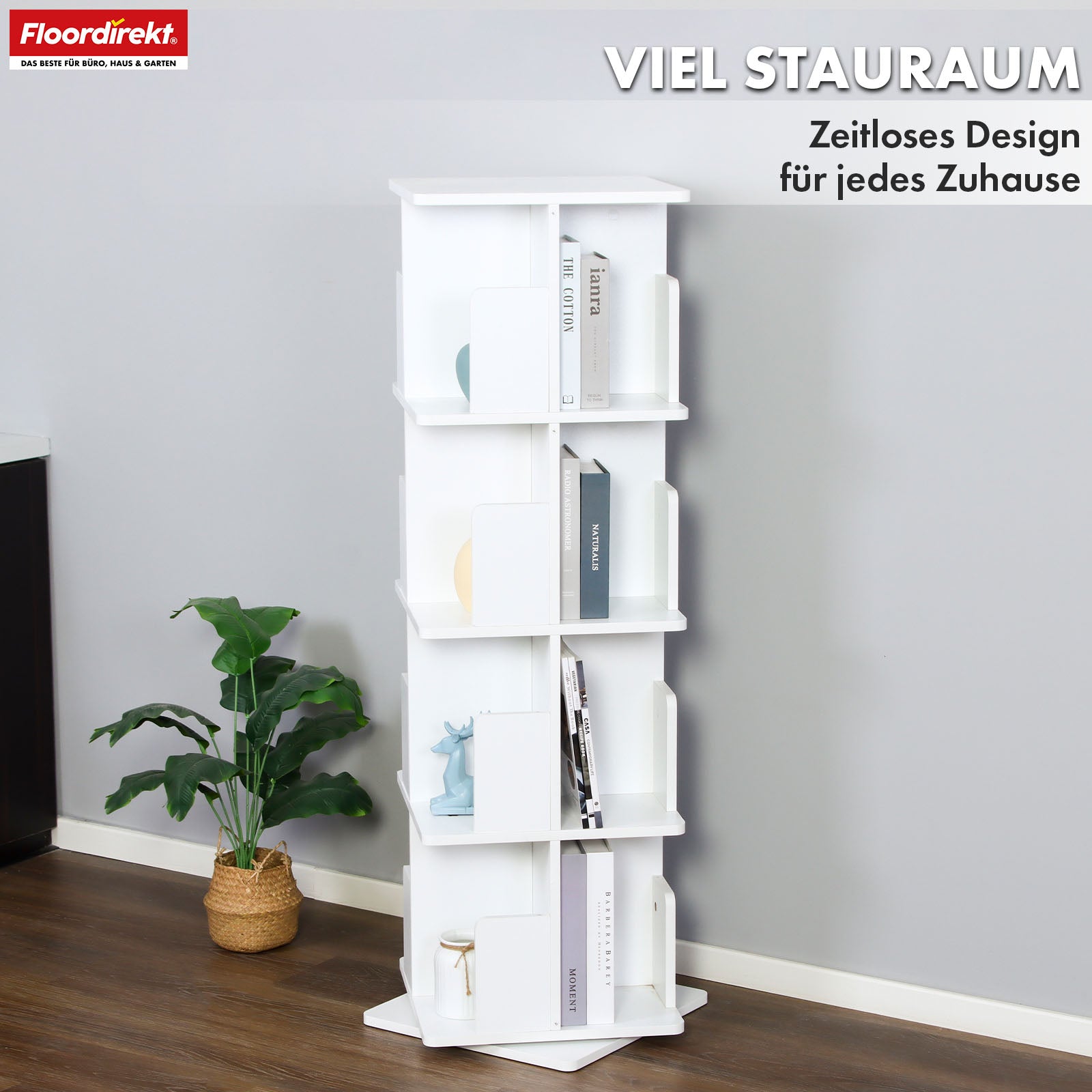 Boekenkast | Indiana | Draaibare plank met 3 of 4 planken | 360° staande plank voor woonkamer, kantoor & slaapkamer