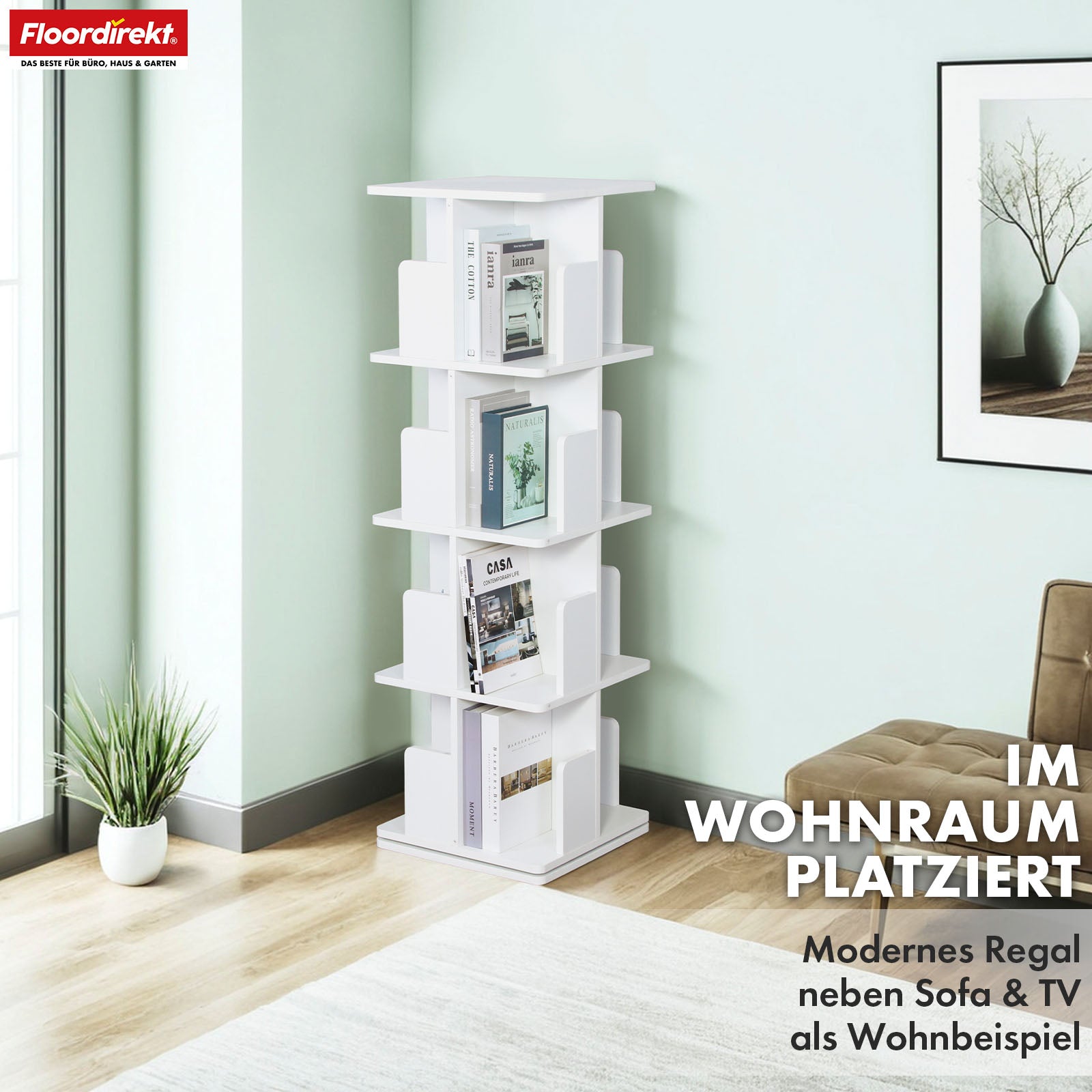 Boekenkast | Indiana | Draaibare plank met 3 of 4 planken | 360° staande plank voor woonkamer, kantoor & slaapkamer
