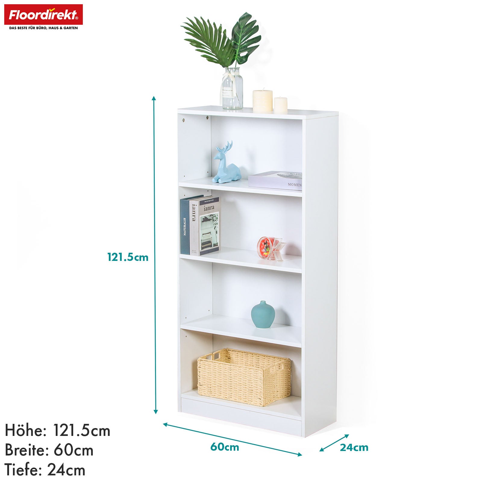Boekenkast | Maine | Witte houten boekenplank met 3/4/6 planken | Open & ruimtebesparend voor woonkamer, kantoor & meer