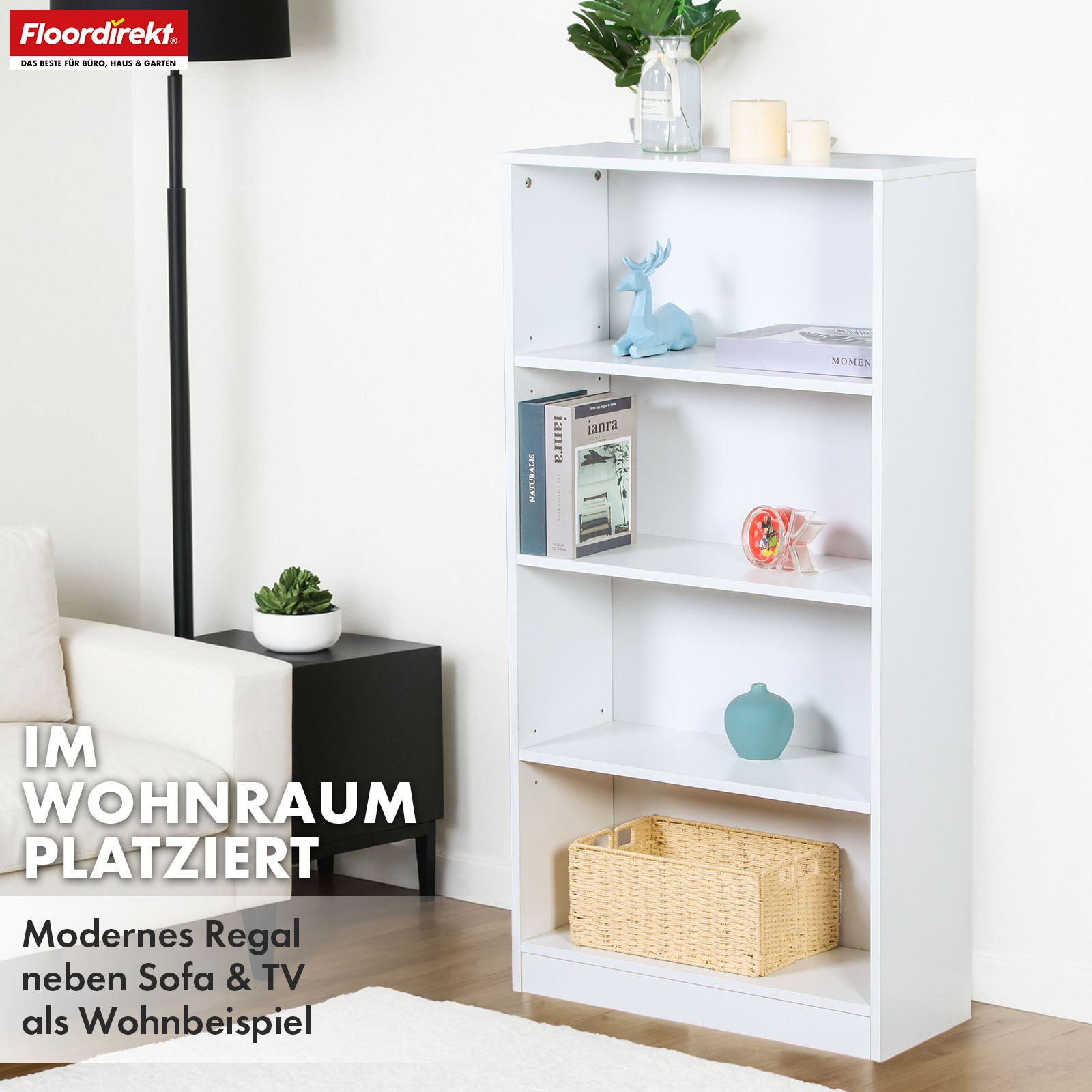 Boekenkast | Maine | Witte houten boekenplank met 3/4/6 planken | Open & ruimtebesparend voor woonkamer, kantoor & meer
