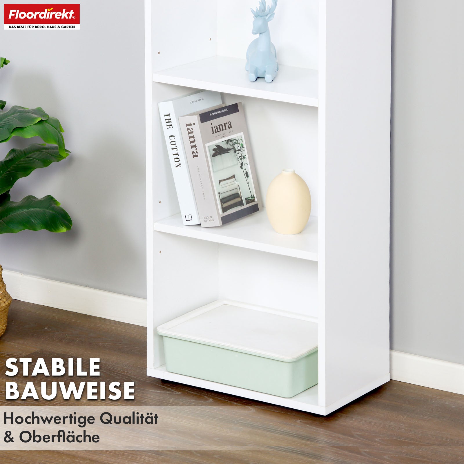 Boekenkast | Maine | Witte houten boekenplank met 3/4/6 planken | Open & ruimtebesparend voor woonkamer, kantoor & meer