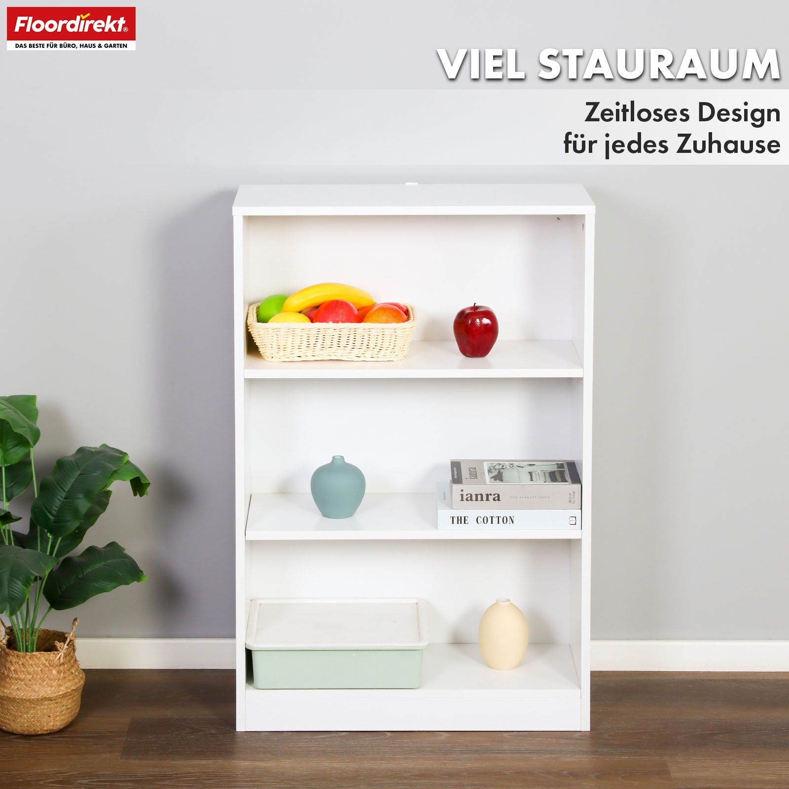 Boekenkast | Maine | Witte houten boekenplank met 3/4/6 planken | Open & ruimtebesparend voor woonkamer, kantoor & meer
