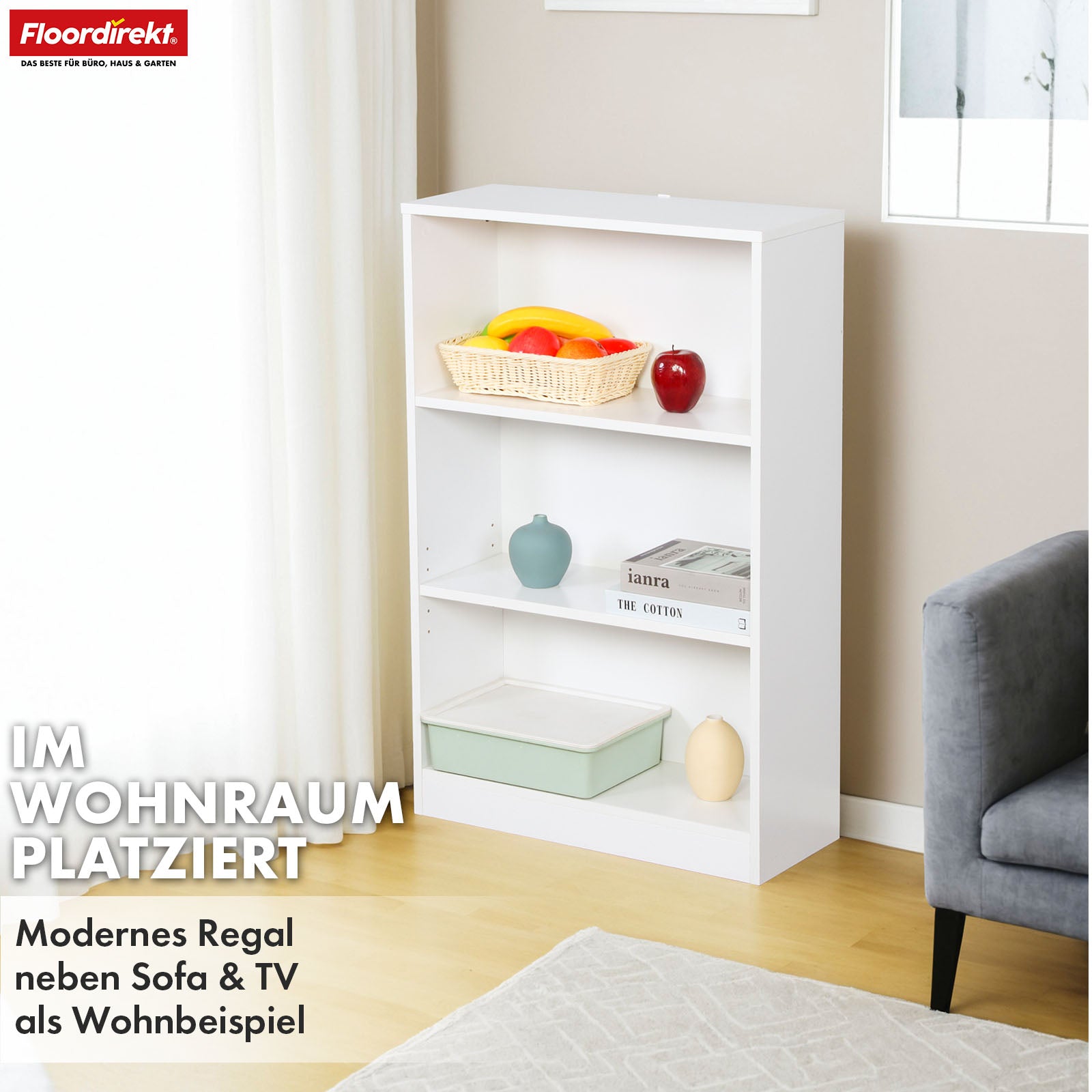 Boekenkast | Maine | Witte houten boekenplank met 3/4/6 planken | Open & ruimtebesparend voor woonkamer, kantoor & meer