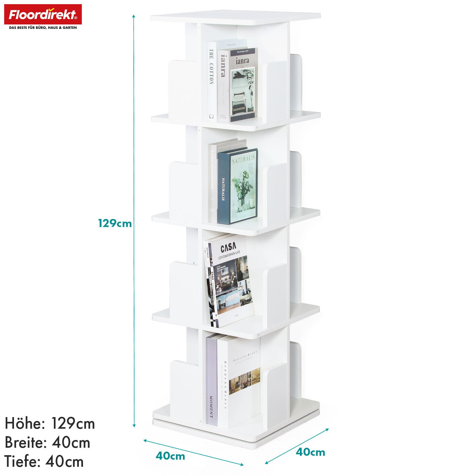 Boekenkast | Indiana | Draaibare plank met 3 of 4 planken | 360° staande plank voor woonkamer, kantoor & slaapkamer