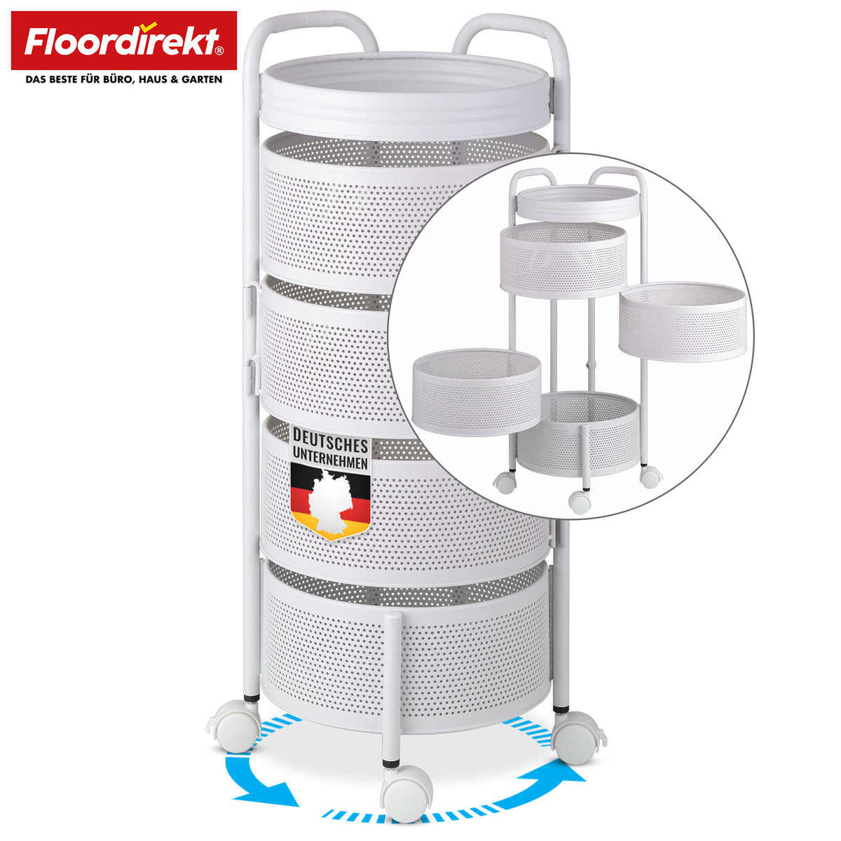 Rolwagen | Henry | Keukentrolley van staal met wielen | Serveerwagen | 3 of 5 niveaus | Wit & Zwart