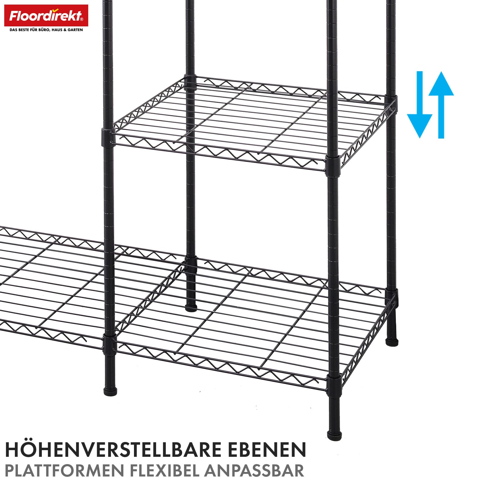 Kledingkast | Edward | Open kledingrek van gepoedercoat staal met kledingstangen en verstelbare legplanken