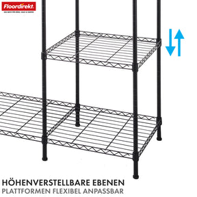 Kledingkast | Edward | Open kledingrek van gepoedercoat staal met kledingstangen en verstelbare legplanken