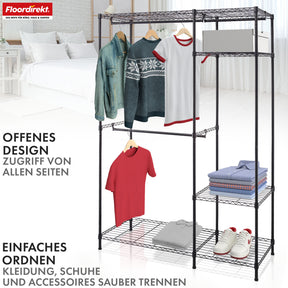 Kledingkast | Edward | Open kledingrek van gepoedercoat staal met kledingstangen en verstelbare legplanken