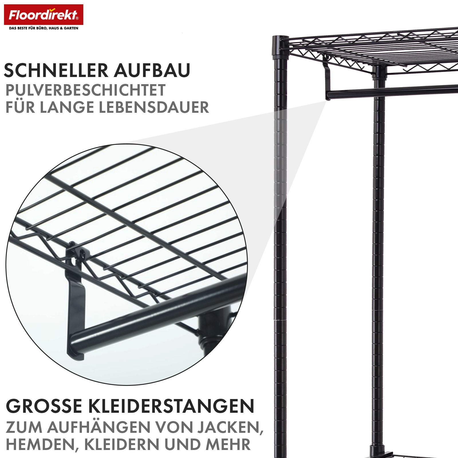 Kledingkast | Harold | Open kledingrek met kledingstang en legplanken | Robuuste garderobekast voor slaapkamer, hal en opslagruimte