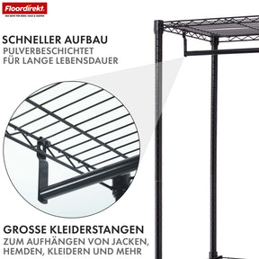 Kledingkast | Harold | Open kledingrek met kledingstang en legplanken | Robuuste garderobekast voor slaapkamer, hal en opslagruimte