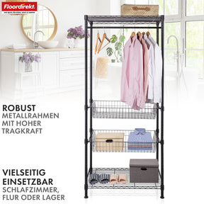 Kledingkast | Harold | Open kledingrek met kledingstang en legplanken | Robuuste garderobekast voor slaapkamer, hal en opslagruimte