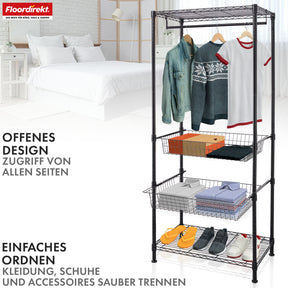 Kledingkast | Harold | Open kledingrek met kledingstang en legplanken | Robuuste garderobekast voor slaapkamer, hal en opslagruimte