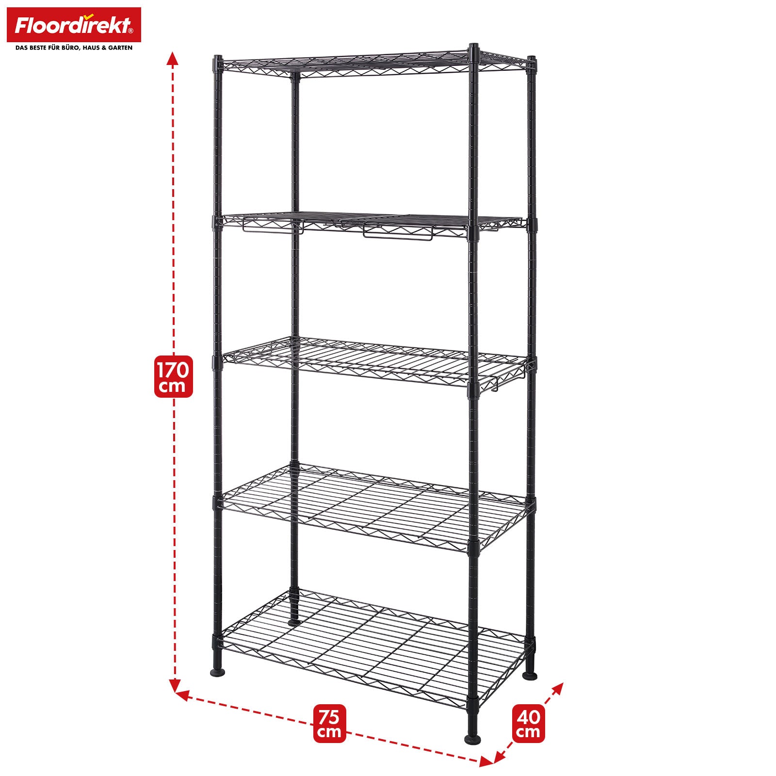 Roosterrek | Taranaki | Open metalen rek van gepoedercoat staal met uitneembare legplanken