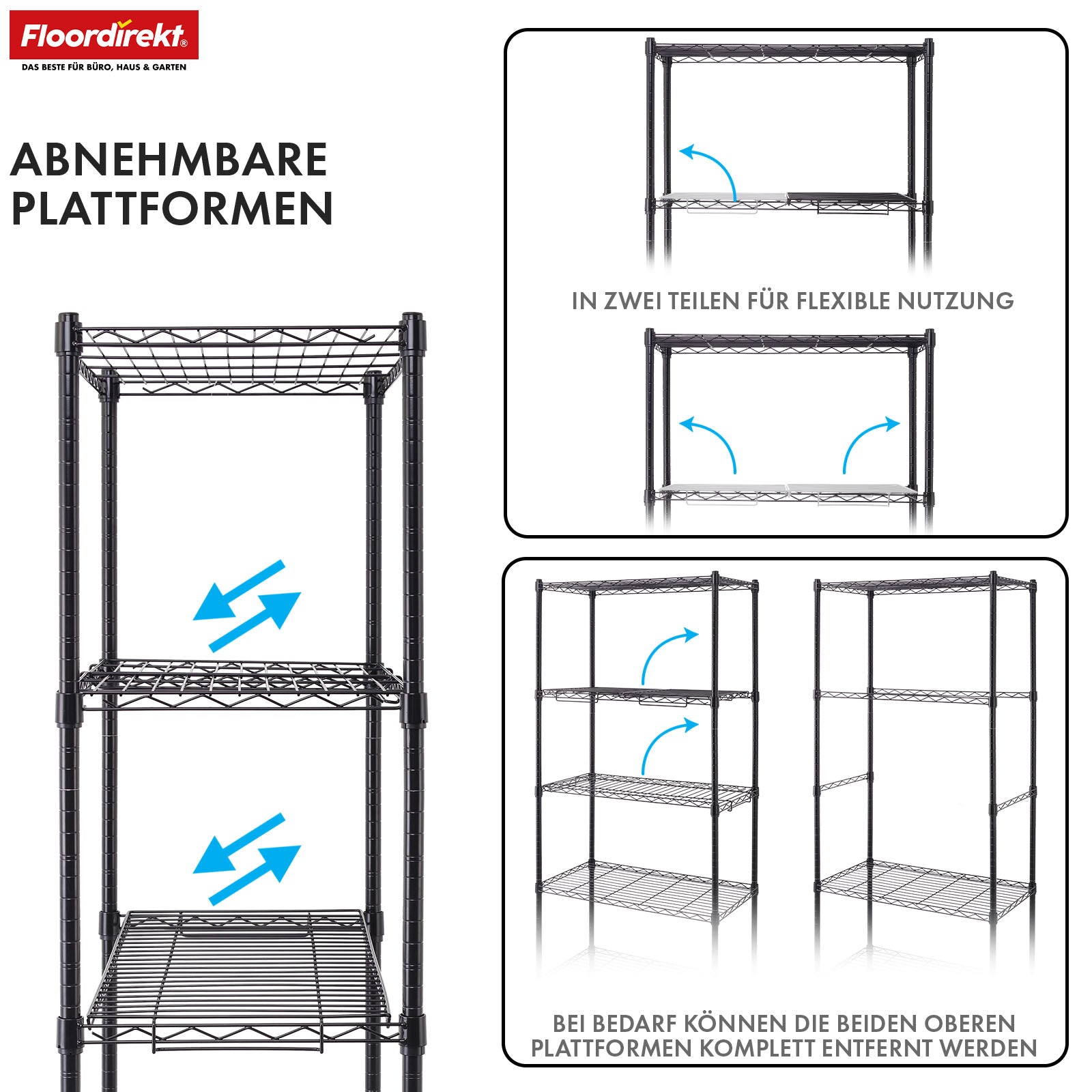 Roosterrek | Taranaki | Open metalen rek van gepoedercoat staal met uitneembare legplanken