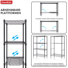 Roosterrek | Taranaki | Open metalen rek van gepoedercoat staal met uitneembare legplanken