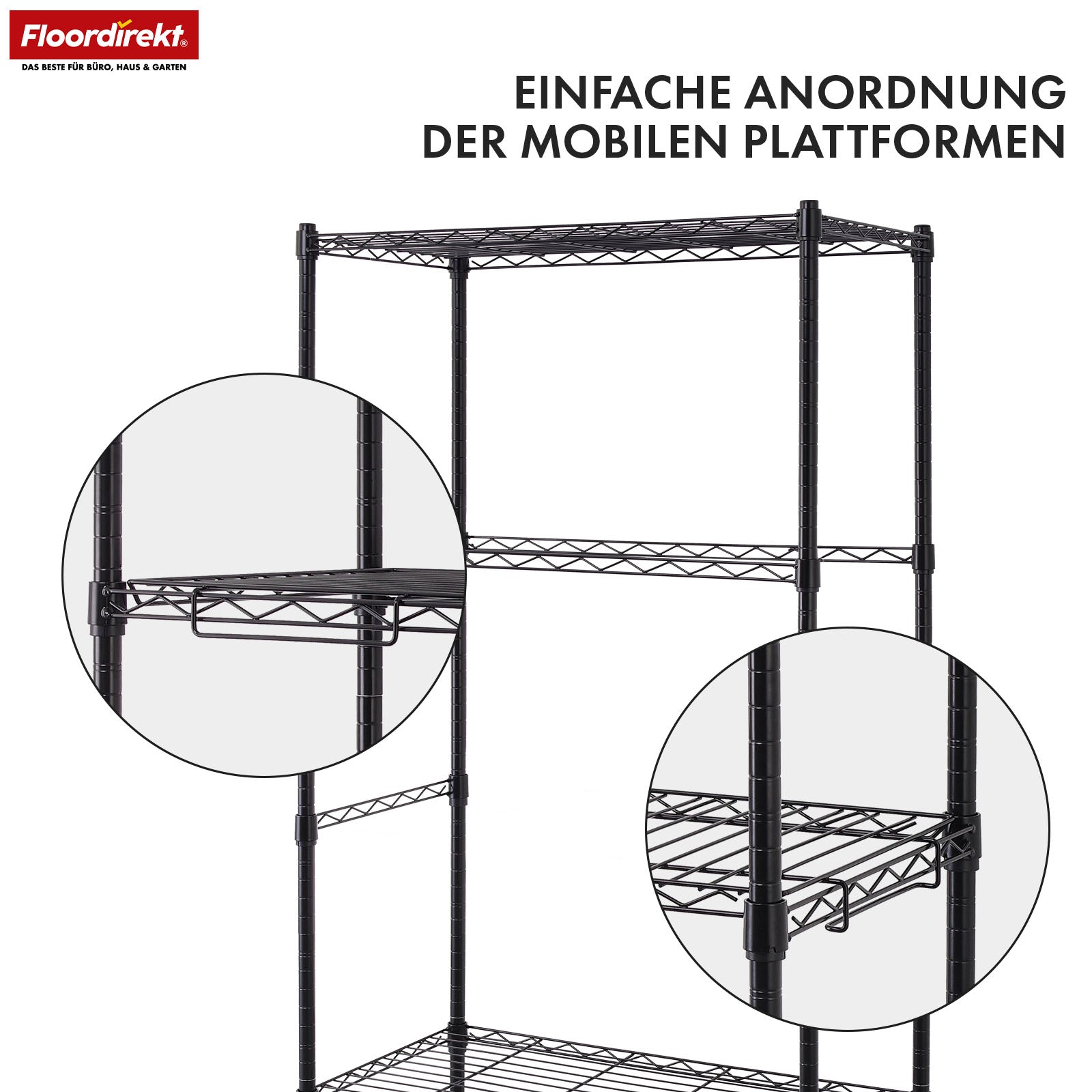 Roosterrek | Taranaki | Open metalen rek van gepoedercoat staal met uitneembare legplanken