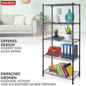 Roosterrek | Taranaki | Open metalen rek van gepoedercoat staal met uitneembare legplanken