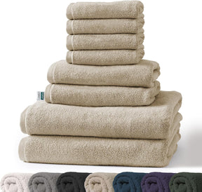 Bay handdoekset | 8-delige set van 100% katoenen handdoeken | 2 x badhanddoek, 2 x handdoek en 4 x zeepdoekje