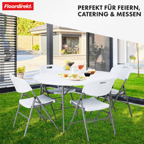 Klaptafel | Shiga | Ronde witte tuintafel | Opvouwbaar met handvat | 120 cm diameter