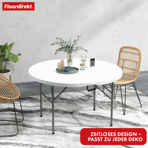 Klaptafel | Shiga | Ronde witte tuintafel | Opvouwbaar met handvat | 120 cm diameter