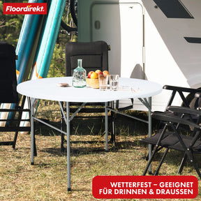 Klaptafel | Shiga | Ronde witte tuintafel | Opvouwbaar met handvat | 120 cm diameter