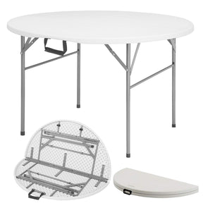 Klaptafel | Shiga | Ronde witte tuintafel | Opvouwbaar met handvat | 120 cm diameter