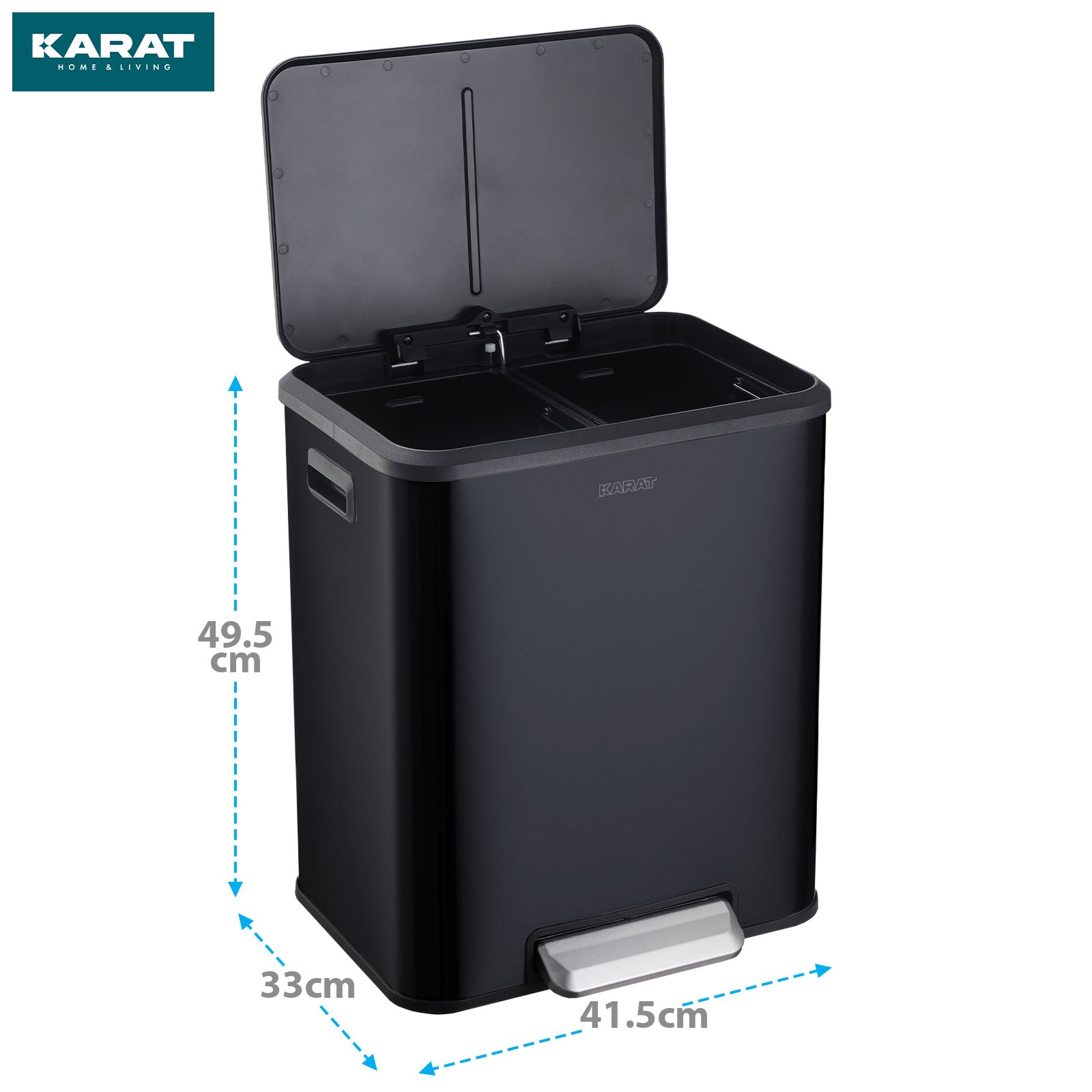 Afvalemmer | Jack | 30 L inhoud | 2-weg afvalscheiding | soft-close & pedaal | roestvrij staal of zwart