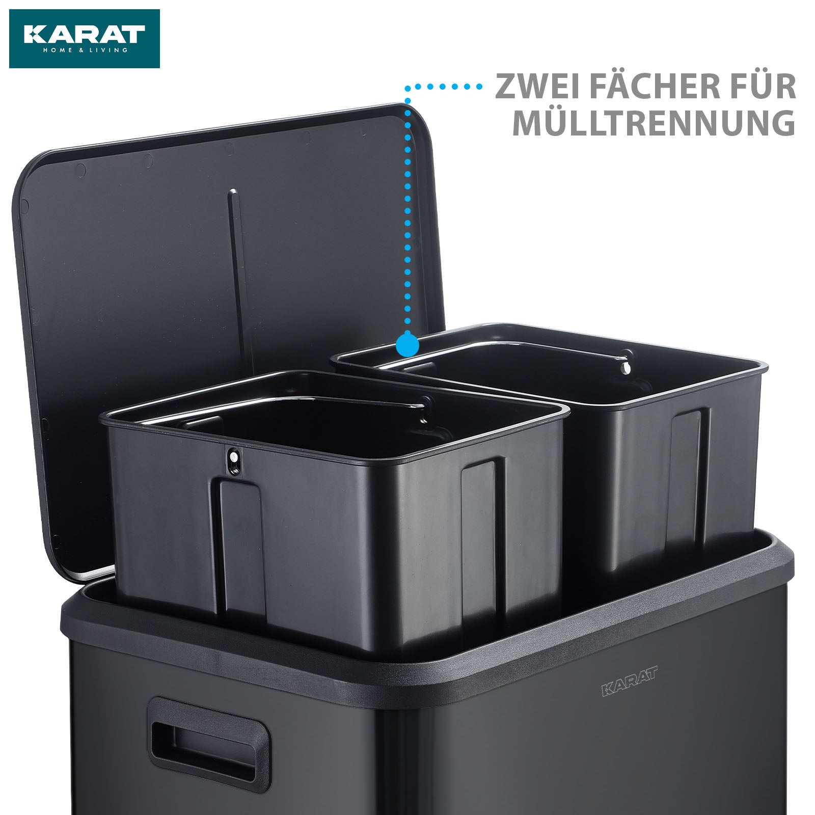Afvalemmer | Jack | 30 L inhoud | 2-weg afvalscheiding | soft-close & pedaal | roestvrij staal of zwart