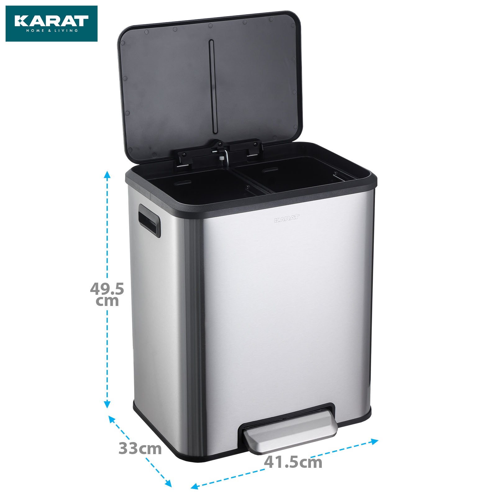 Afvalemmer | Jack | 30 L inhoud | 2-weg afvalscheiding | soft-close & pedaal | roestvrij staal of zwart