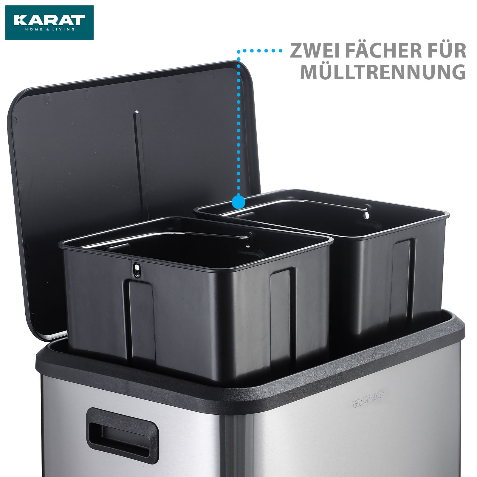 Afvalemmer | Jack | 30 L inhoud | 2-weg afvalscheiding | soft-close & pedaal | roestvrij staal of zwart
