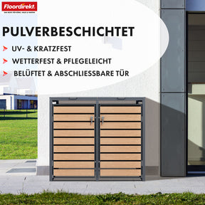 Afvalemmerbox | Johan | Antracietkleurige afvalemmerbehuizing met houten decor en robuust roestvrijstalen frame | 1-3 deuren | Afvalemmeropslag voor 60-240 liter