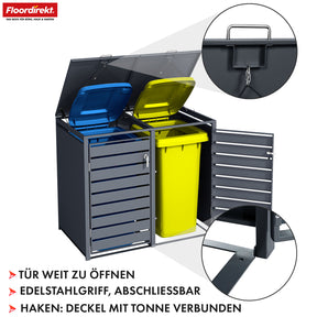Afvalemmerbox | Magnus | Weerbestendige antracietkleurige afvalemmerbekleding met roestvrijstalen frame | 1-3 deuren | Geschikt voor 60-240 L afvalemmers