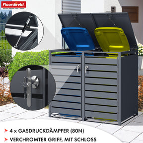 Afvalemmerbox | Magnus | Weerbestendige antracietkleurige afvalemmerbekleding met roestvrijstalen frame | 1-3 deuren | Geschikt voor 60-240 L afvalemmers